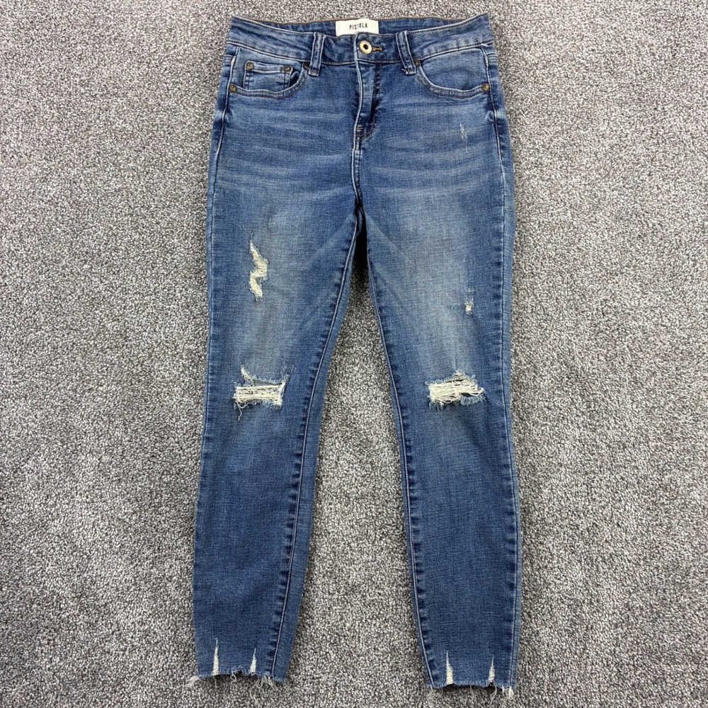 Pistola Low Rise Jeans Women's 26 Light Wash Denim Distressed Stretch Slim